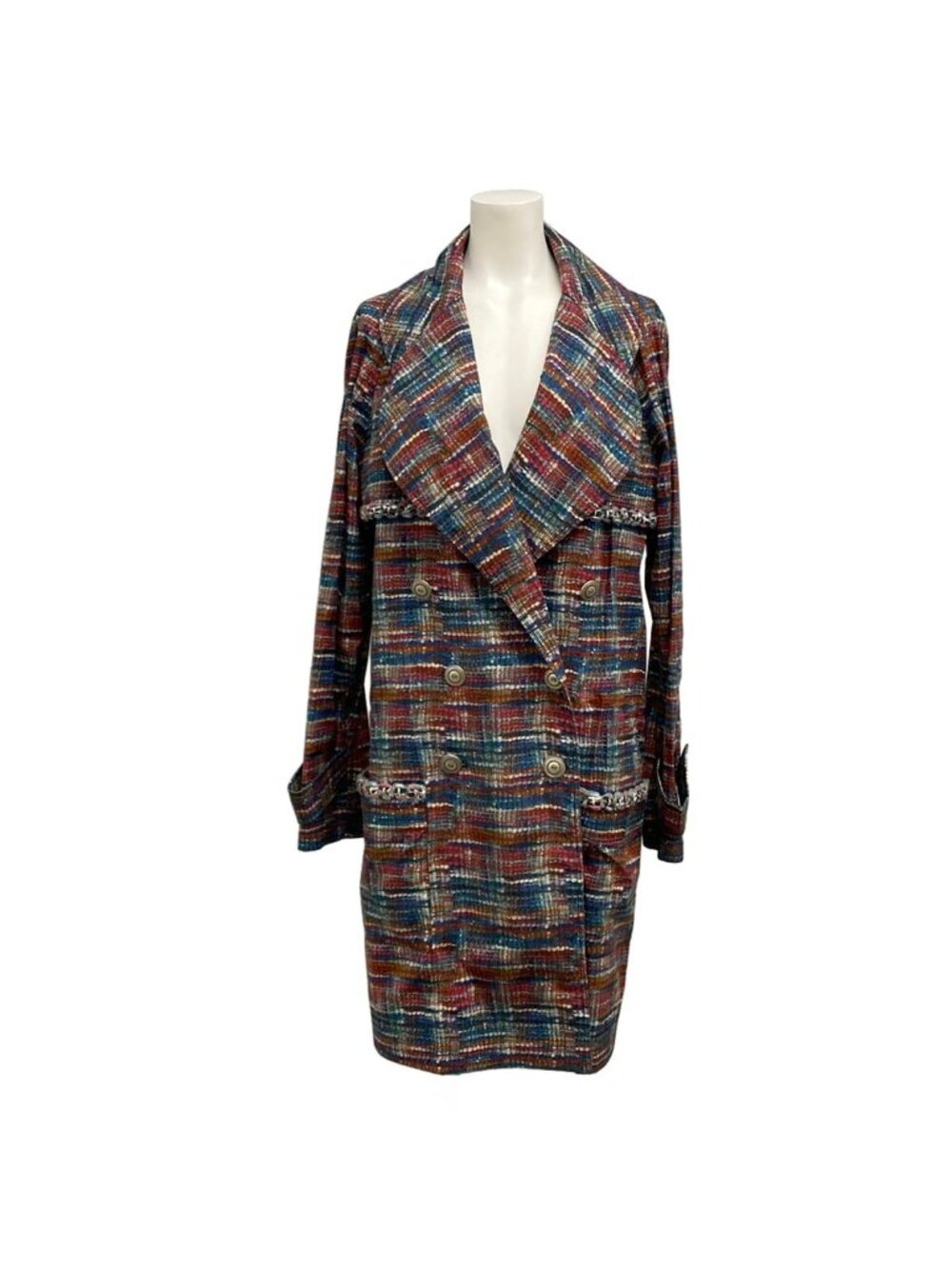 Chanel Coat Blue Multi Tweed Print Cotton 38